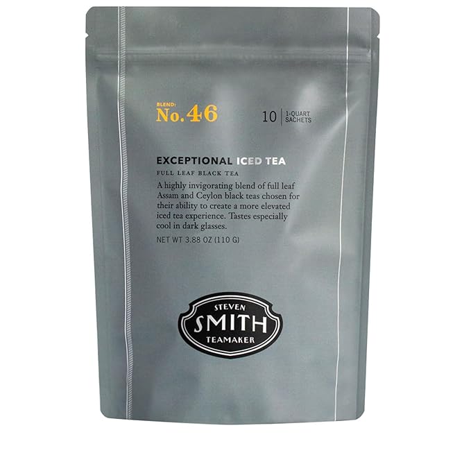 Steven Smith Teamaker Exceptional Iced Tea No. 46, Refreshing, Caffeinated, Sustainably Grown, Full Leaf Black Iced Tea, 10 Count, 1 Quart Sachets