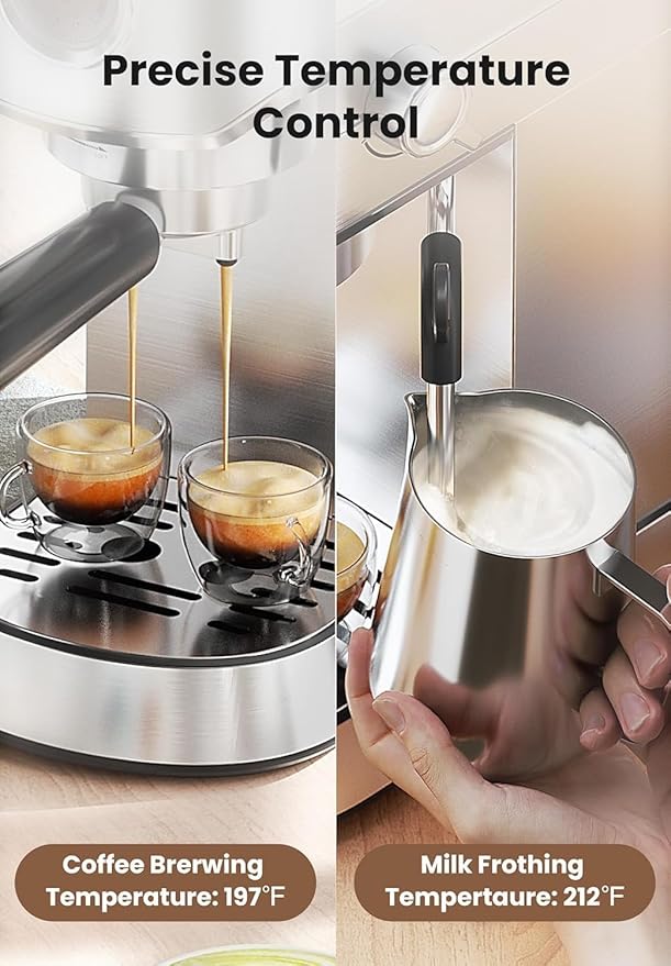 Gevi Commercial Espresso and Coffee Makers, Professional 20 Bar Espresso Maker with Milk Frother, Stainless Steel Expresso Coffee Machines for Home, Compact Cappuccino Machine, Great Gift