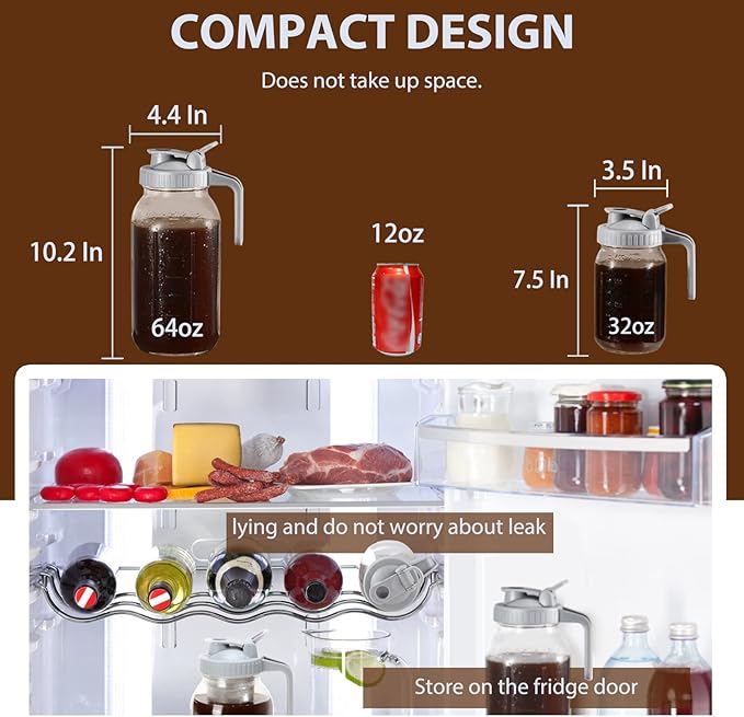 Cold Brew Coffee Maker Glass Pitcher, 32 oz Mason Jar with Pour Spout Handle Lid with Stainless Steel Filter for Iced Coffee, Lemonade, Ice Tea, Fruit Drinks