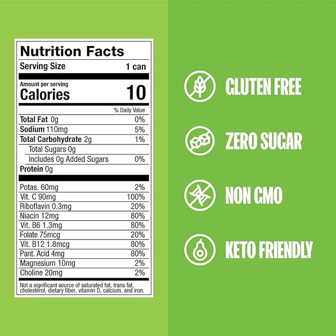 ZOA Zero Sugar Energy Drinks, Green Apple - Sugar Free with Electrolytes, Healthy Vitamin C, Amino Acids, Essential B-Vitamins, and Caffeine from Green Tea - 12 Fl Oz (12-Pack)
