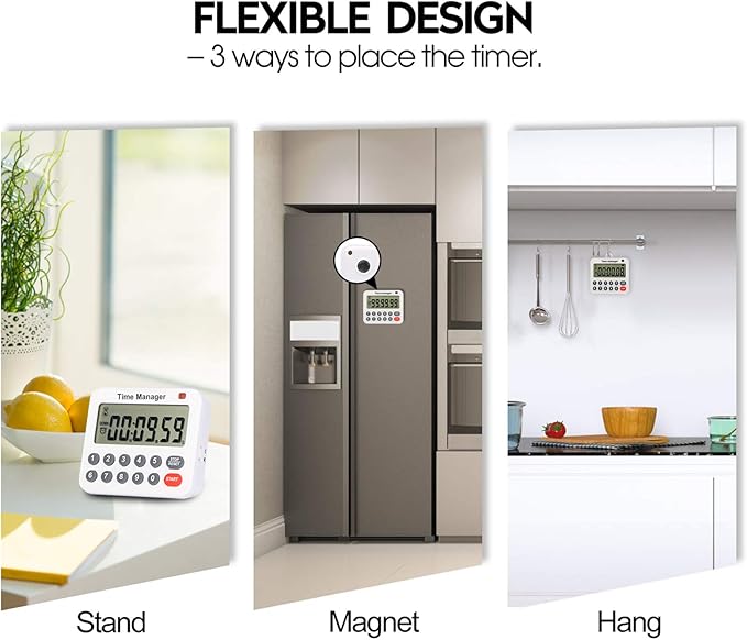 Digital Countdown Kitchen Timer - AIMILAR AY4052-2 Magnetic Count Up Down Cooking Timer with Magnet Back Loud Alarm Directly Input Hours Minutes and Seconds (2 Pack)