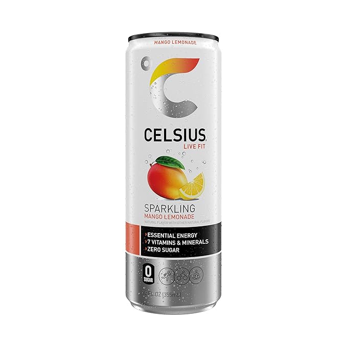 CELSIUS Sparkling Mango Lemonade, Sugar Free Energy Drink, 12 Fl Oz (Pack of 12)
