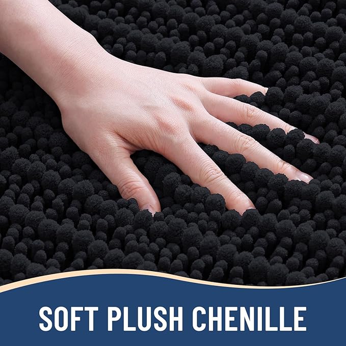 Arotive Luxury Chenille Bathroom Rug Mat, Extra Soft Thick Absorbent Shaggy Bath Rugs, Non-Slip Machine Wash Dry, Plush Bath Mats for Bathroom, Shower and Tub, 36x24, Black