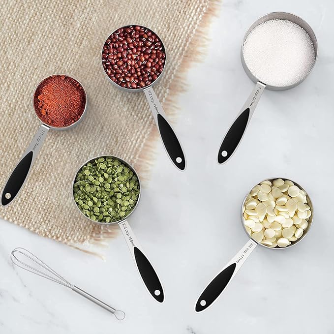 Measuring Cups and Measuring Spoons Set, Wildone Stainless Steel 8 Measuring Cups, 10 Measuring Spoons, 1 Leveler 1 Whisk & 5 Mini Spoons, for Dry and Liquid Ingredient - 25 Piece Black