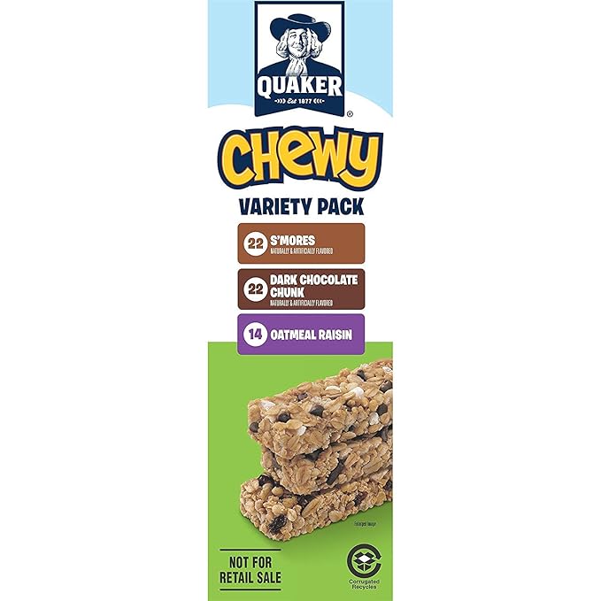 Quaker Chewy Granola Bars, 3 Flavor Back-to-School Variety Pack, 58 Count