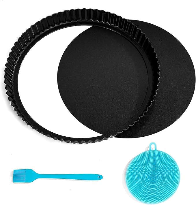 Sturdy Nonstick Tart Pan 11 inch Removable Bottom, Round Carbon Steel Quiche Pan for Baking, Heavy Duty Tart Mold loose for Pie, Mousse Cakes,Fruit and Desserts