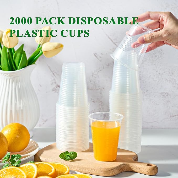 Vplus 2000 Pack 7 OZ Drinking Clear Plastic Cups, 7 Ounce Disposable Cold Water Party Dessert Bulk Cups for Business Wedding Party