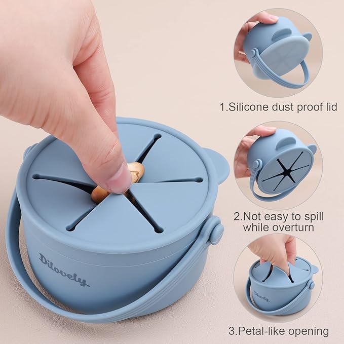 Silicone Snack Cups for Toddlers, Toddler Snack Containers, Baby Treat Catcher with DustProof Lid 2 Pack Dishwasher Safe & BPA Free 9 Oz