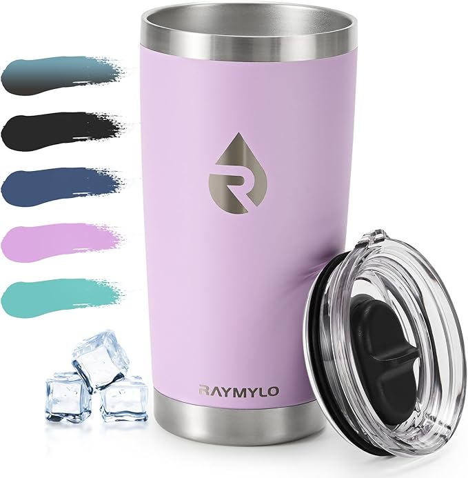 20 oz Coffee Tumbler - Insulated Stainless Steel Travel Mug for Hot/Cold, Spill Proof with BPA-Free Detachable Lid, Coffee Cup Fits Most Car holder, Includes Chic Stickers, Light Purple