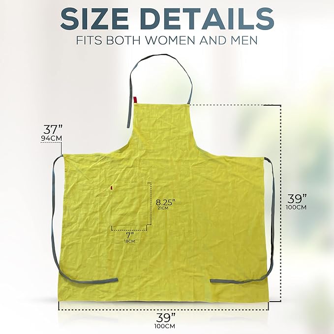 HANEE Kitchen Apron for Women & Men (9 Colors) Linen Cooking Aprons with pocket