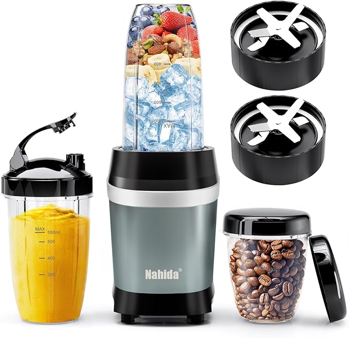 Nahida Blender for Smoothies, 1200W Smoothie Blender for Ices Crushing, Blenders with (2) 6-Fin Blades, Personal Blenders for Kitchen with 23oz, 32oz, 37oz Easy Go Cups for Juices,1200W, Blue