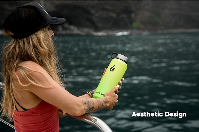 HYDRO CELL Stainless Steel Insulated Water Bottle with Straw - For Cold & Hot Drinks - Metal Vacuum Flask with Screw Cap and Modern Leakproof Sport Thermos for Adults (Neon 40oz)