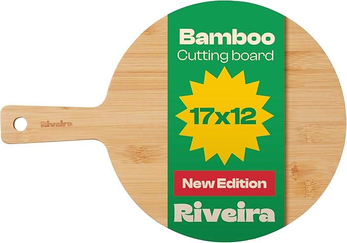 Riveira White Bamboo Wood Cutting Board – Gourmet Bamboo Grandeur: 17 x 12 Wooden Cutting Board – Wooden Cutting Boards For Kitchen Decorative – Innovative Juice Grooves Wooden Chopping Board