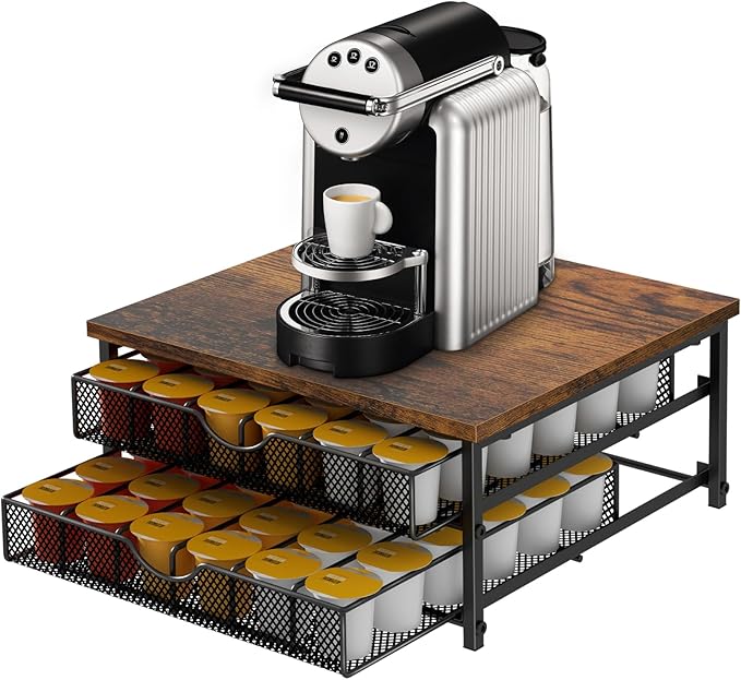 Coffee Pod Drawer Holder Capsule Storage Organizer 2 Tier Coffee Pods Holder With Sliding Baskets for 72 Capacity K Pod, Suit for Home Office Cafe Counter (Black)