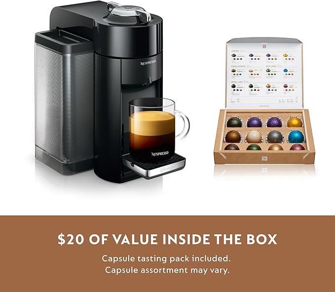 Nespresso Vertuo Coffee and Espresso Machine by De'Longhi with Milk Frother, 236.59 Milliliters, Piano Black