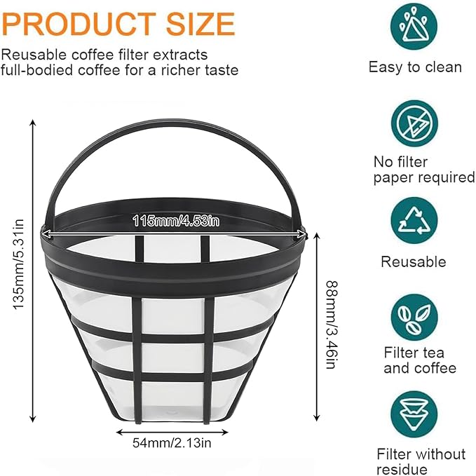 Reusable Coffee Filter Baskets, 4Pcs Cone Coffee Maker Filters #4 Replacement Coffee Filters 8-12 Cup with Spoon and Brush, Compatible with Ninja CFP301 CFP201 Coffee Machine Accessories