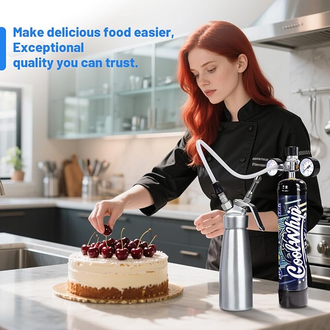 Whipped Cream Charger 740G Whip Cream Charger Cartridges Whip Cream Charger Cylinder Food Grade Original Flavor (Nozzle Included) 3-Pack