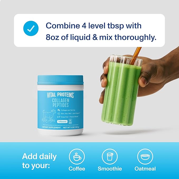Vital Proteins Collagen Peptides Powder Supplement for Skin Hair Nail Joint Health or Support - Hydrolyzed Collagen - Unflavored, 7 Servings