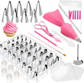 Generic Cake Decorating Kit; 83 Pieces; Pink; Flower Opening; Silicone & Stainless Steel Piping Tips