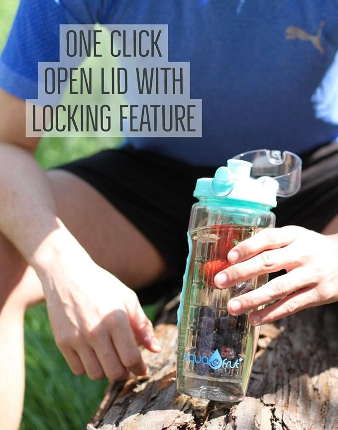 aquaFrut 32 OZ Fruit Infuser Water Bottle BPA-Free Fruit Infusion Sports Bottle - Flip Top Lid w Drinking Spout, Leak Proof, Made of Durable Tritan. Free Recipe eBook! (Teal)