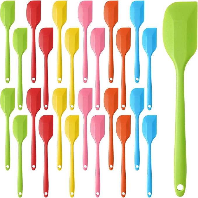 24 Pieces Small Silicone Spatulas, 8.3 inch Heat-Resistant Scrapers Rubber with Stainless Steel Core Baking Mixing Tool Seamless Spatula for Kitchen Cooking Cake Cream (6 Colors)