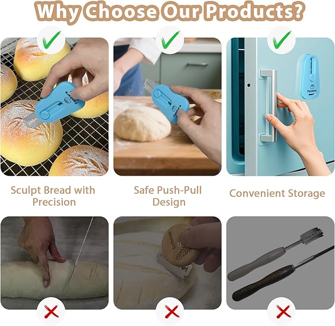 Professional Bread Lame,Upgraded Extractable & Magnetic Bread Lame Dough Scoring Tool,Premium Sourdough scoring tool for Sourdough Bread baking & Bread Making Tools,Includes 10 Razor Blades (Blue)