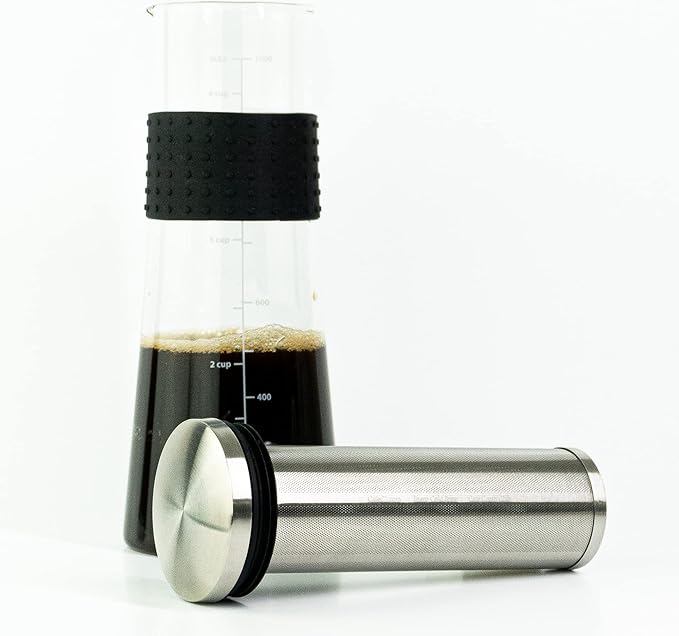 Cafe Crush Club Cold Brew Coffee Maker | Fire Toughened Borosilicate Glass | 304 Stainless Steel Infuser | 1000ml / 34 oz | Cold Brew Iced Coffee Pitcher