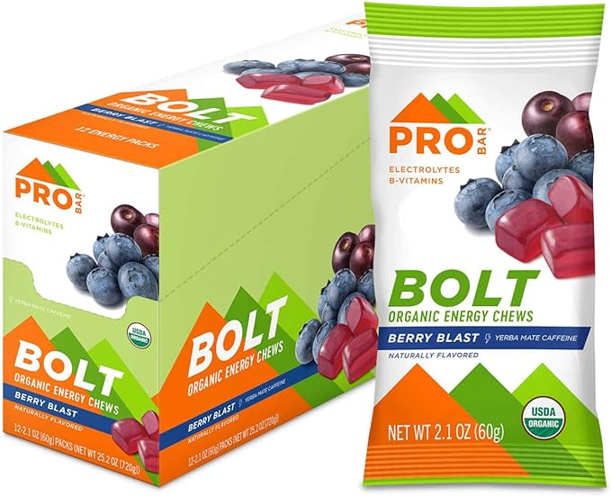 PROBAR - Bolt Organic Energy Chews, Berry Blast, Non-GMO, Gluten-Free, USDA Certified Organic, Healthy, Natural Energy, Fast Fuel Gummies with Vitamins B & C (12 Count)