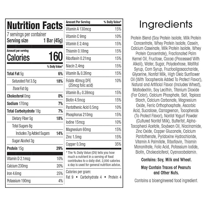 WonderSlim Meal Replacement Protein Bar, Dark Chocolate S'mores, 15g Protein, 20 Vitamins & Minerals (7ct)