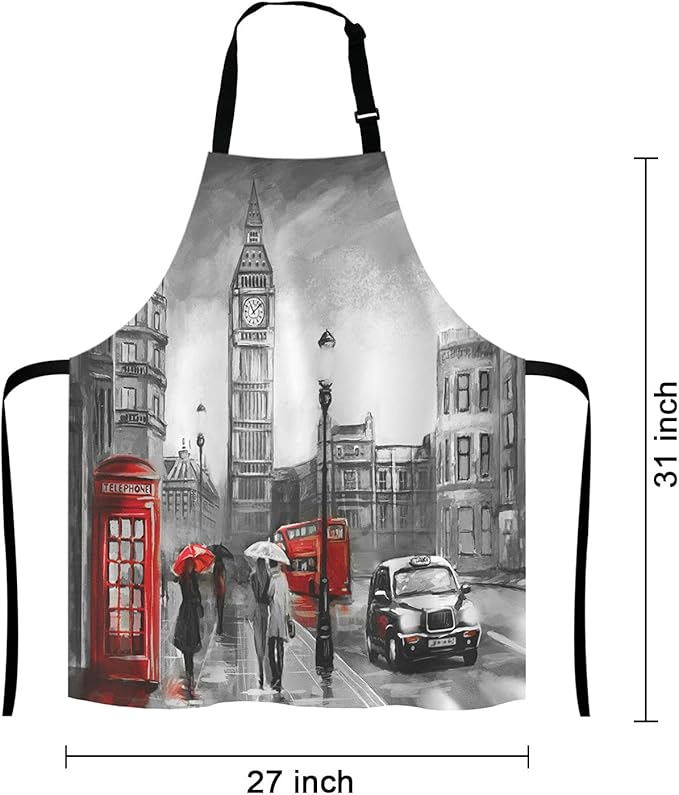 Street view of london Bib Apron with Adjustable Neck for Men Women,Suitable for Home Kitchen Cooking Waitress Chef Grill Bistro Baking BBQ Cobbler Apron