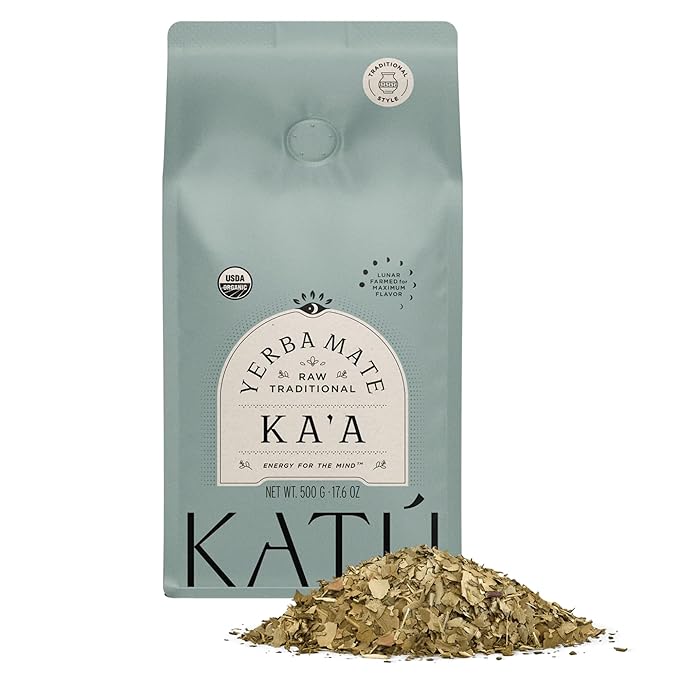 Katú Ka'a Premium Organic Loose-Leaf Raw Yerba Mate Tea, Air-Dried, Unroasted, Smooth Traditional Taste, Natural Energy, 17.6 oz (500g)