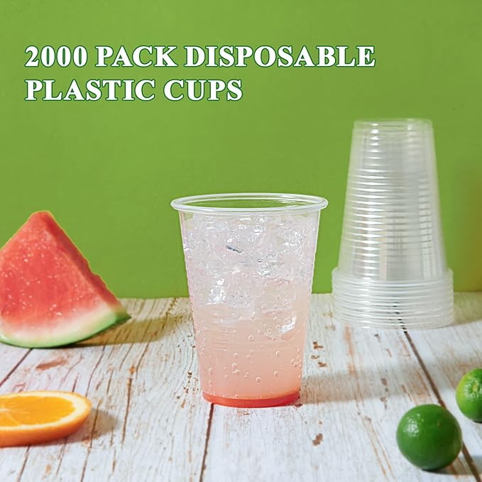 Vplus 2000 Pack 7 OZ Drinking Clear Plastic Cups, 7 Ounce Disposable Cold Water Party Dessert Bulk Cups for Business Wedding Party