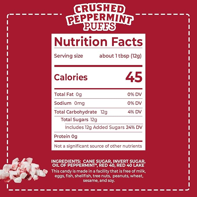 Red Bird Crushed Peppermint Puffs, Soft Crushed Peppermint Candy Topping for Baking, Ice Cream & Drinks, 5 lb Tub