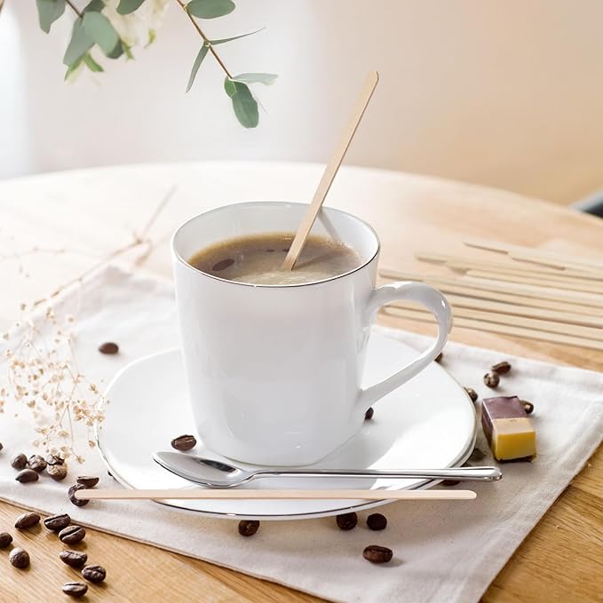 WISYOK 500 PCS Coffee Stirrers, 7 Inch Premium Birch Wood Sticks, Smooth Round Ends, Splinter-Free Disposable Stir Sticks for Coffee, Cocktails, Office, Home Use