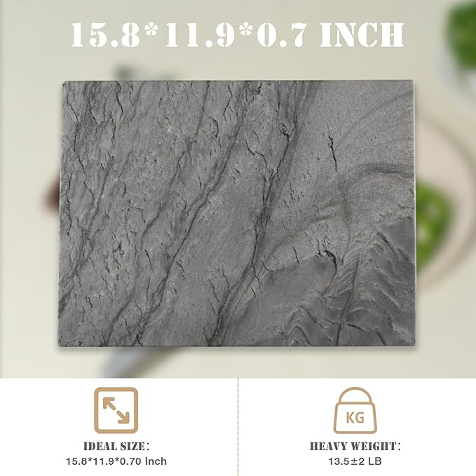 Koville Natural Marble Pastry Board for Kitchen, 16" x 12" Marble Tray Cutting & Charcuterie Board Slab for Countertop, Stone Cheese Resistant Pastry Tray, Rectangular Serving & Chopping Slab - Dark