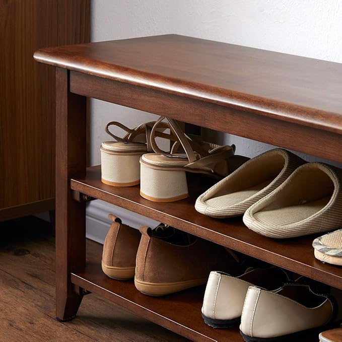 XKZG Storage Bench Wooden Shoe Rack Bench Rustic Solid Wood Entryway Bench (Brown,39.4")