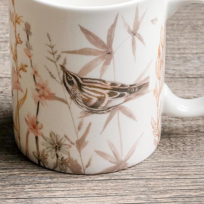 Maison d' Hermine Coffee Mug with Handles Fine Bone China Mugs Pack of One Tea Cups for Hot Beverages Cappuccino Latte Home Office Perfect for Gift (Meadow Florals - Beige Meadow Mornings, 15 Ounce)