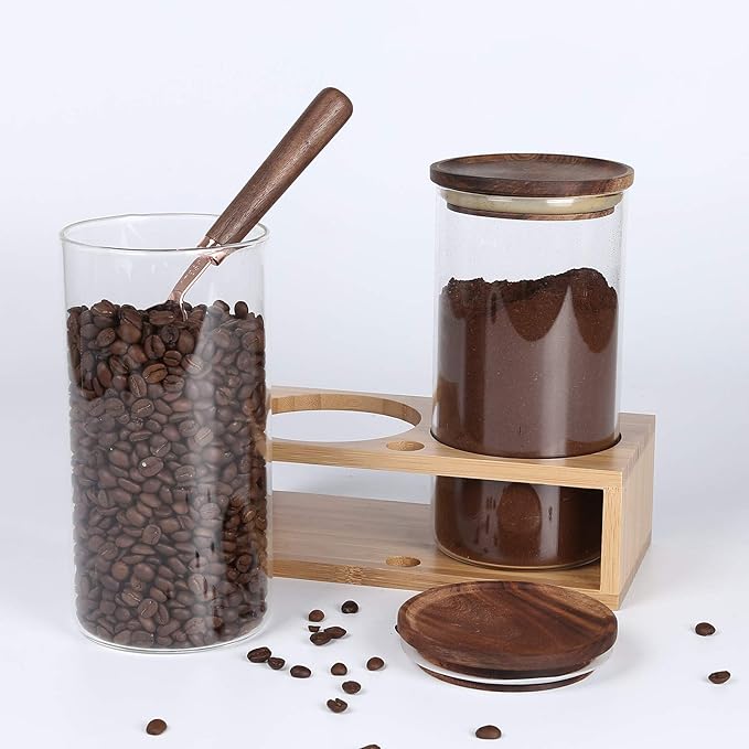 KKC HOME ACCENTS Coffee Beans Storage Canisters with Airtight Lids,Glass Storage Jars for Grinder Coffee,Loose Tea,Matcha,Nuts