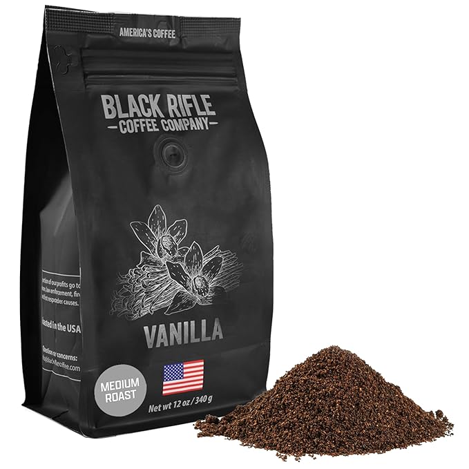 Black Rifle Coffee Company Ground Coffee Medium Roast - Roasted Blend Made from Pure Arabica Beans - Colombian & Brazilian Beans - Veteran Founded & American Made (Vanilla, 12oz Bag)