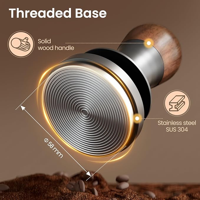 MHW-3BOMBER 58mm Espresso Tamper - 3 Spring Loaded Coffee Tamper with Sound Feedback - Barista Tamper Tool Espresso with 15lb / 30lbs Replacement Springs - Fits 58mm Standard Baskets T7072T-OS