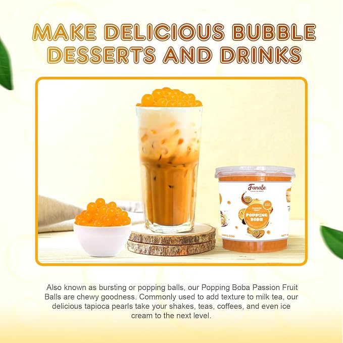 Fanale Popping Boba Pearls for Bubble Tea - 7 pound (Pack of 4) | Passion Fruit | Bursting Boba Pearls Bubble | Fruit Juice Flavor for Shakes, Dessert, Smoothie | FPB005-CS