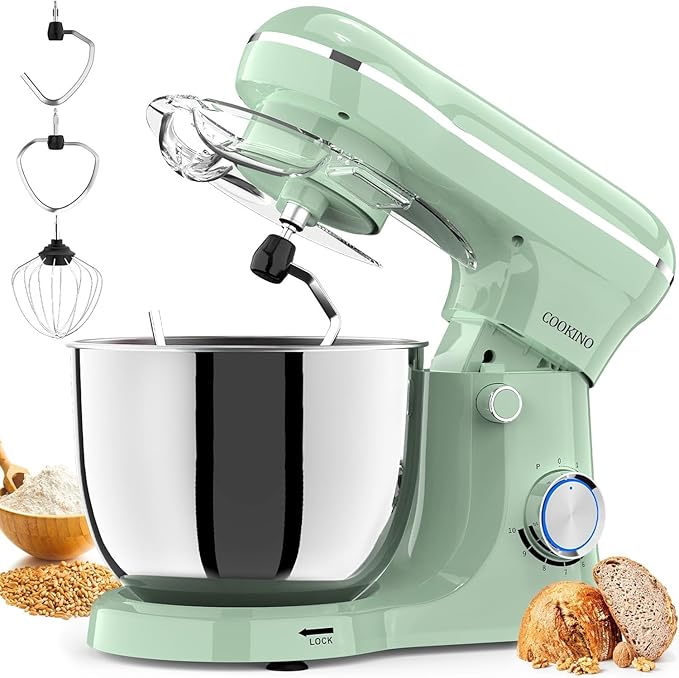 Electric Stand Mixer, 10 Speeds Tilt-Head Food Mixer, 3-IN-1 Kitchen Mixer for Daily Cooks with Dishwasher-Safe 6.5 QT Bowl,Dough Hook, Beater, Whisk (Agave Green)