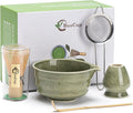 Matcha Whisk Set, Matcha Bowl with Spout, Matcha Whisk and Holder, Bamboo Matcha Scoop and Stainless Sifter - 5 Pcs Jade Green Matcha Kit for Matcha Lover