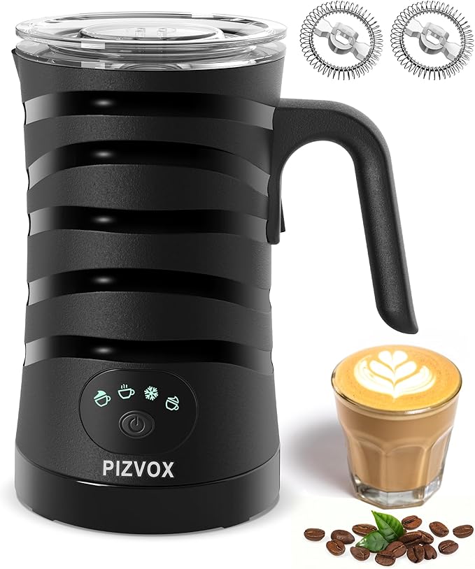 4-in-1 Electric Milk Frother and Steamer - Versatile & Quiet Foam Maker with Automatic Shut-Off - Perfect for Lattes, Cappuccinos, Macchiato - Large 350ml Capacity for Home Baristas (Black2)