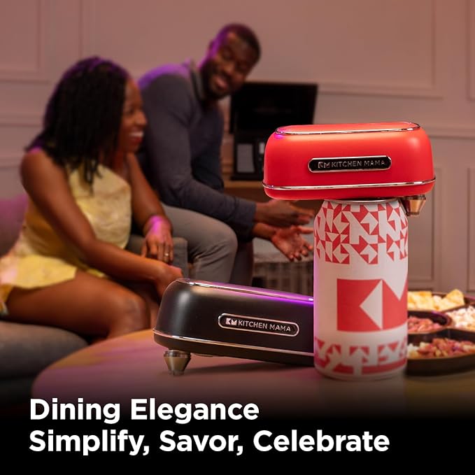 Kitchen Mama Orbit One Rechargeable Electric Can Opener: Hands-free, USB-C Charging, Automatic Stop, Smooth Edge, Safety, Blade for Large Cans, Heavy Duty, Soda Can and Pop Can, with Storage Box (Red)