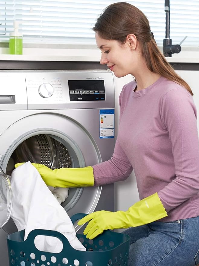 LANON 3 Pairs wahoo Skin-Friendly Cleaning Gloves, Dishwashing Kitchen Gloves with Cotton Flocked Liner, Reusable, Non-Slip, Bud Tender, Large