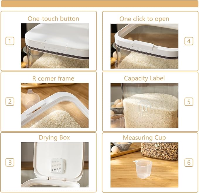 Flour Dispenser 10LBS - 5 L /5 QT /5 KG Rice Container Storage Food Cereal Container Bins Household for Kitchen Pantry Organization (5 L)