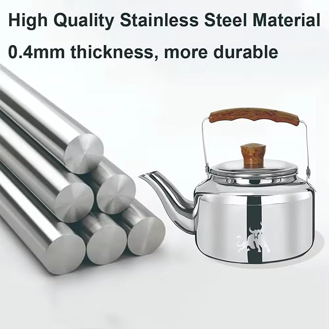 Chandler 3.12 Liter Tea Pots, Vintage Tea Kettle - 0.4mm Stainless Steel Pot - Hard to Dent | Ergonomic Handle with a Cool Grip | Portable Tea Kettle For Camping (Silver Colour)