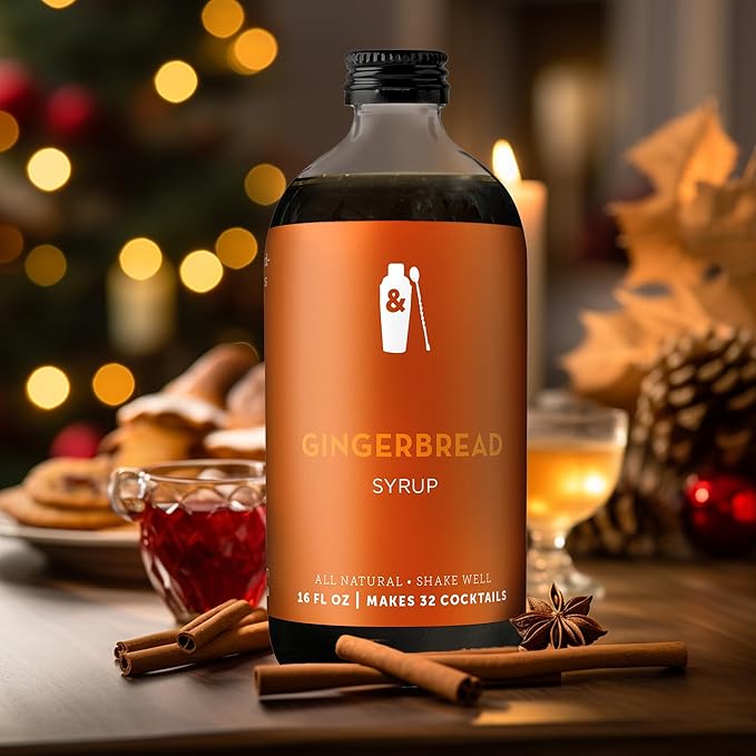 Shaker & Spoon Gingerbread Cocktail Syrup, 16 oz Cinnamon, Ginger & Demerara Sugar Flavored Syrups for Drinks, Coffee Syrup, Vegan Cocktail Mixers, Gingerbread Latte, Teas, Mocktails, Non Alcoholic Drinks
