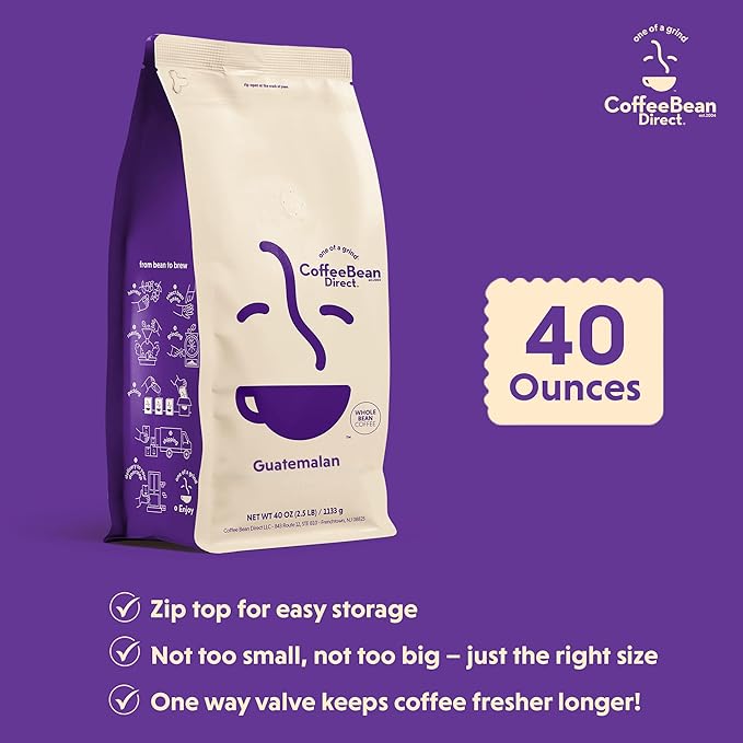 Coffee Bean Direct Guatemalan, Whole Bean Coffee, Light Roast, 2.5 Pound Bag (Pack of 1)